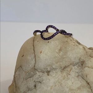 Sterling Silver Curvy Heart Amethyst CZ